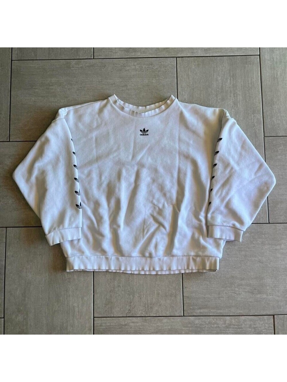 Adidas Originals Trefoil Tape Sleeve Sweatshirt Womens XL White